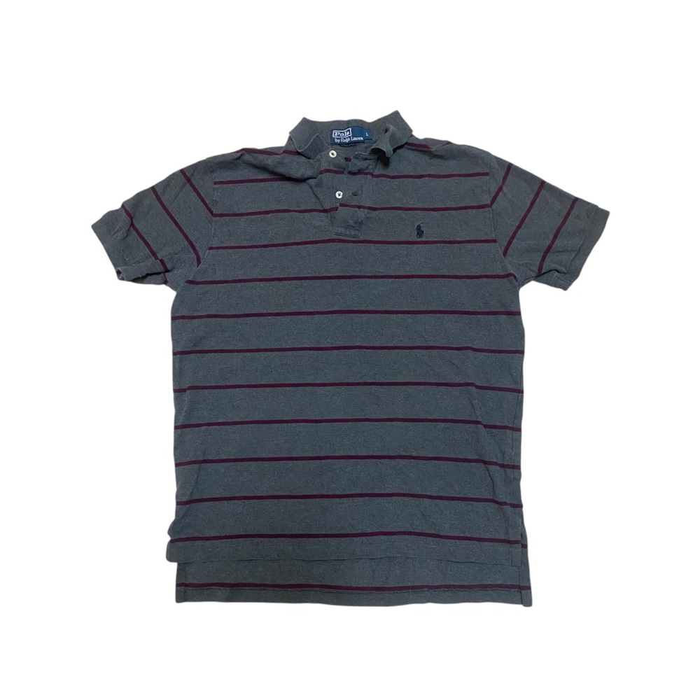 Men's Gray Polo Shirt with Maroon Stripes
